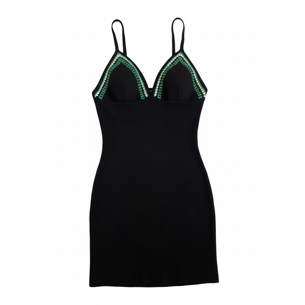 Forever 21 Plus Black Ribbed Mini Dress Knitted Trim Bodycon Sz 0X Coquette